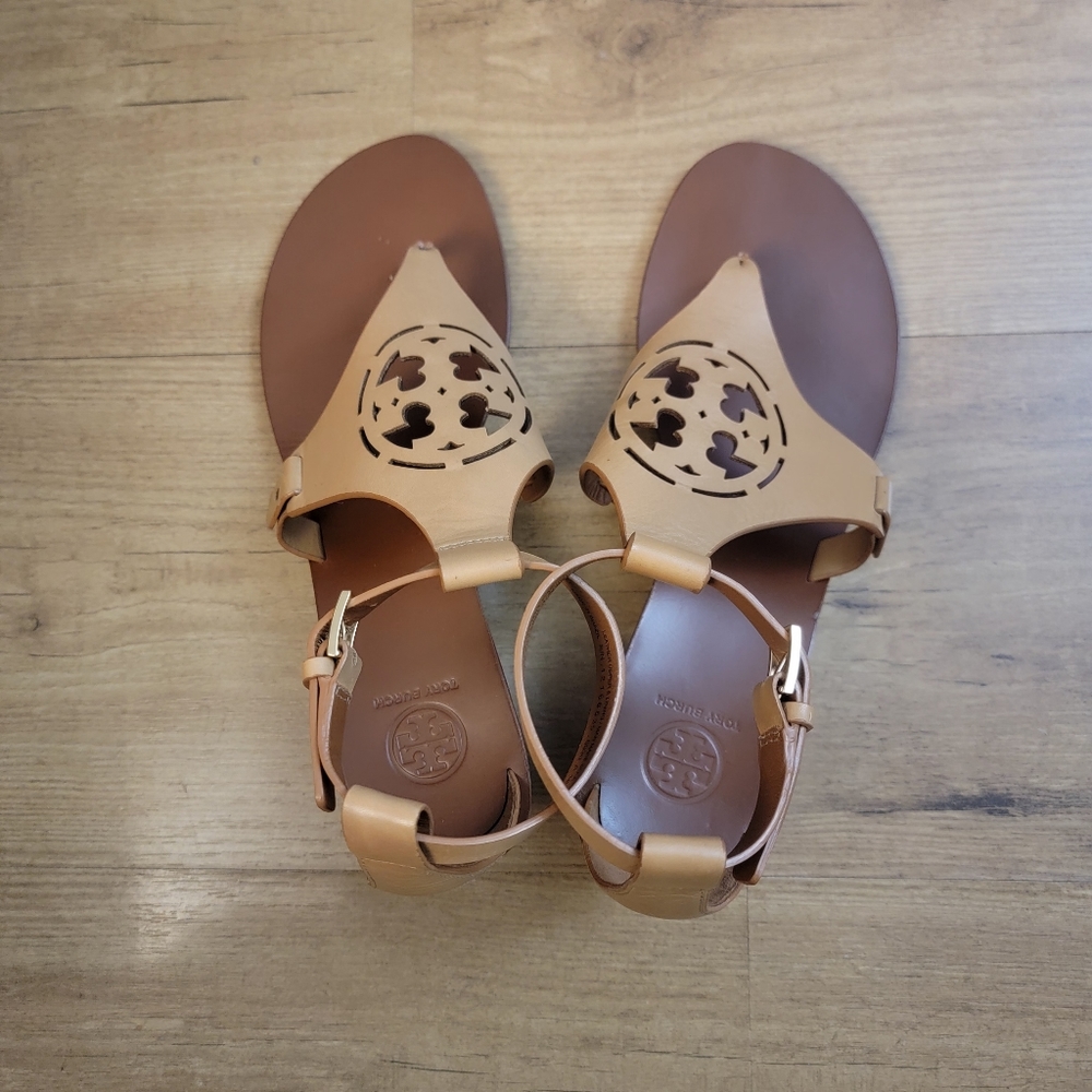 Tory Burch Zoey Leather Logo Wedge Sandals - Picture 11 of 12